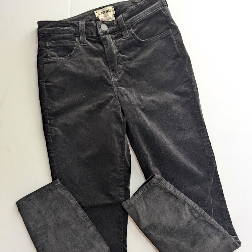 L' Agence Margot High Rise Velvet Skinny Jean Noir Black Size: 22